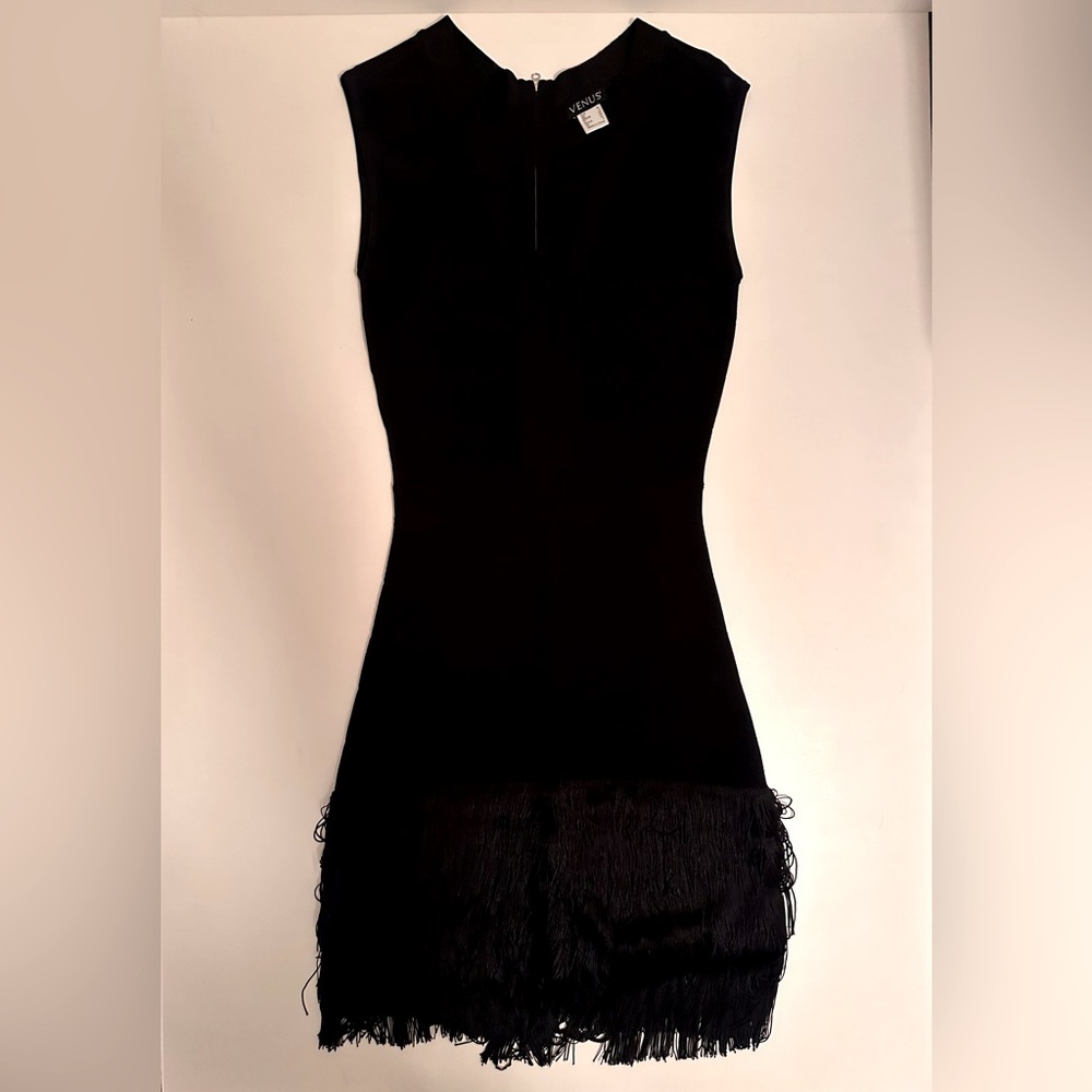 🔥Fringe Hem V Neck bondage Little Black Dress by Venus Excellent Condition
